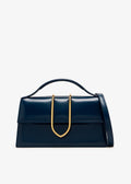Glossy Navy Structured Handheld Shoulder Bag