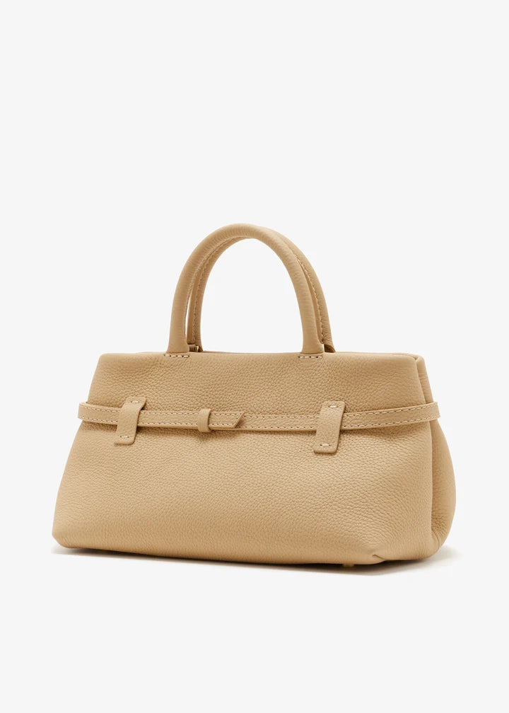 Neutral Pebbled Leather Belted Mini Handbag