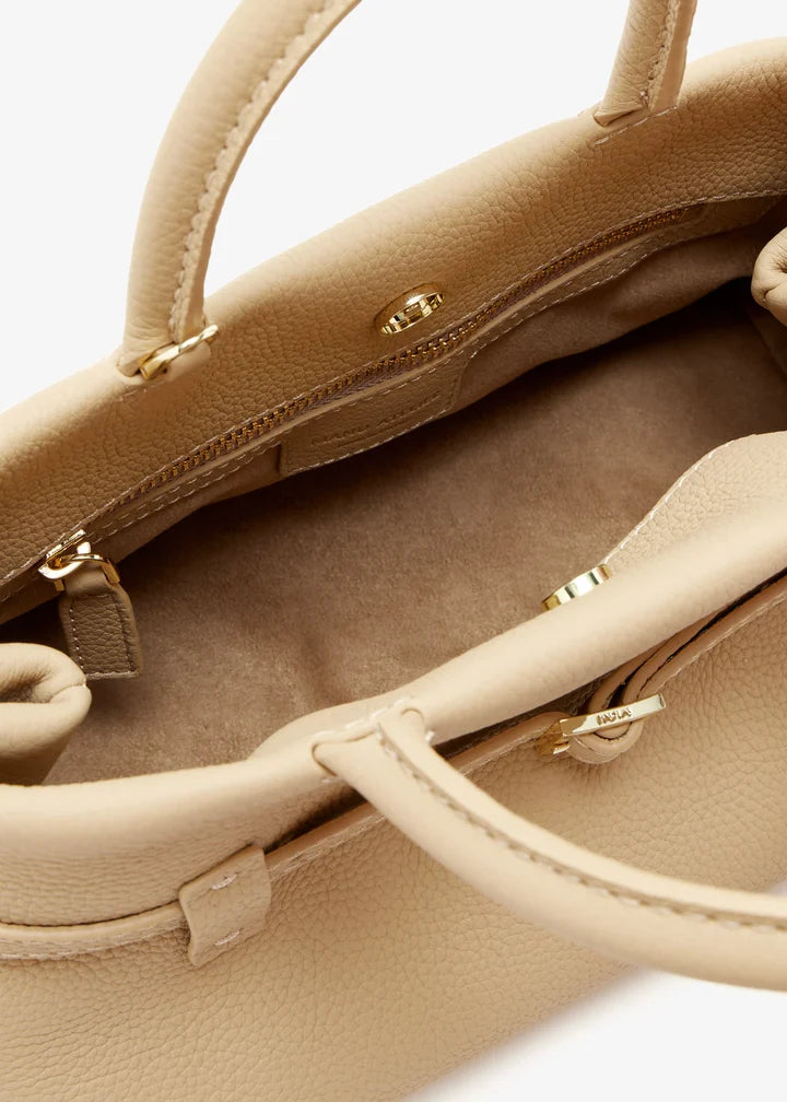 Neutral Pebbled Leather Belted Mini Handbag