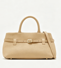 Neutral Pebbled Leather Belted Mini Handbag