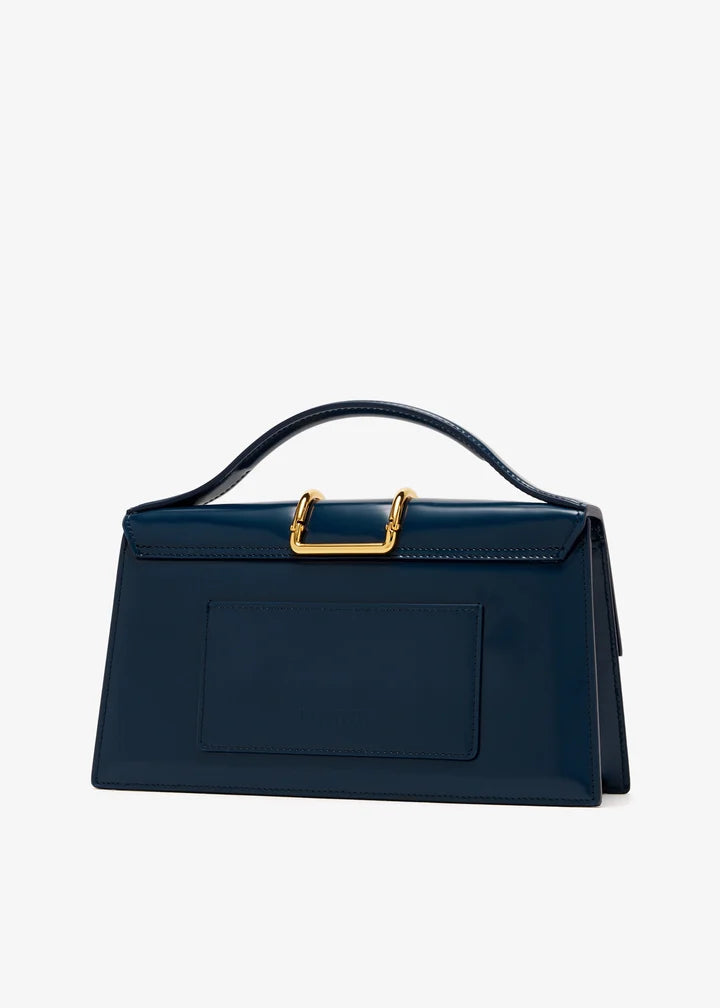 Glossy Navy Structured Handheld Shoulder Bag