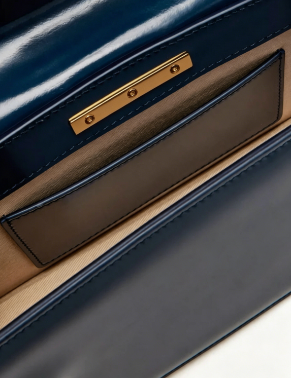 Glossy Navy Structured Handheld Shoulder Bag