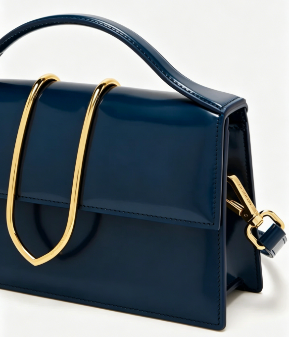Glossy Navy Structured Handheld Shoulder Bag
